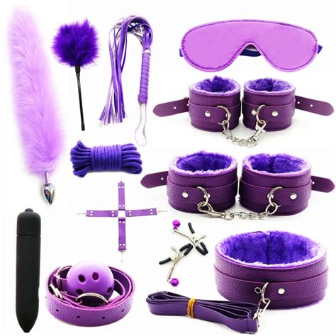 Adult Products Sextoy BDSM Bondage Set Handcuffs Whip Anal Plug Collar