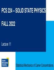 Statistical Mechanics Of Carrier Concentrations In Solid State Course