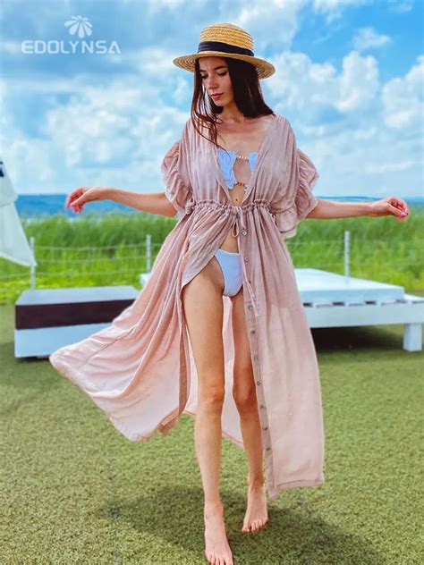 Sexy Bikini Cover Ups Long White Tunic Casual Summer Beach Dress Elegant Women Clothing Beach