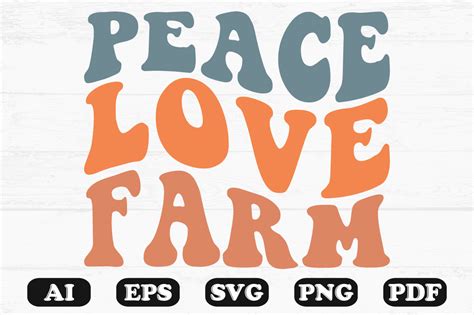 Peace Love Farm Retro Wavy Svg Designs Graphic By Hosneara 4767