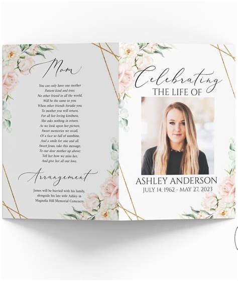 Blush Pink Roses 8 Page Funeral Program Template Celebration Of Life