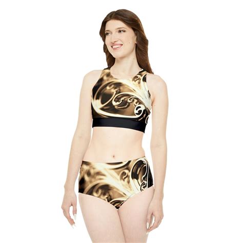 Riviera Gold Sporty Bikini Set Two Piece Black Bathing Suit Free Shipping Etsy