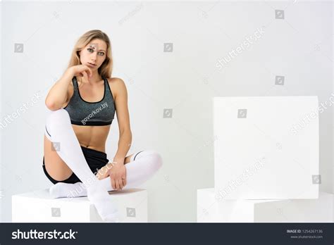 Concept Portrait Beautiful Fitness Girl Blonde Stock Photo 1254267136 Shutterstock
