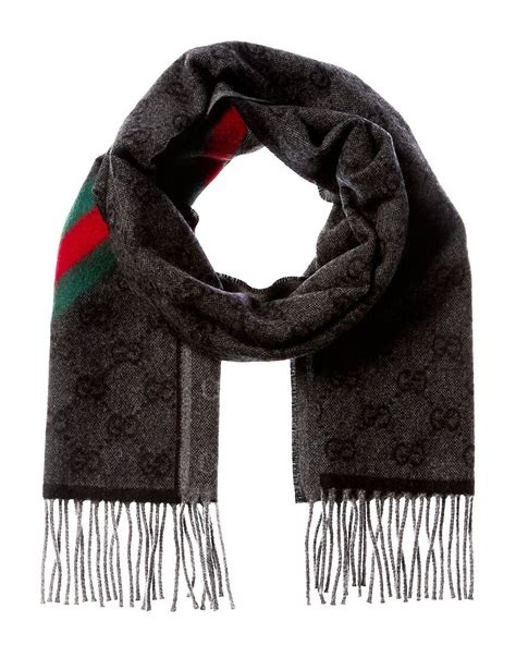 Buy Gucci Logo Jacquard Fringed Wool Scarf Black At Off