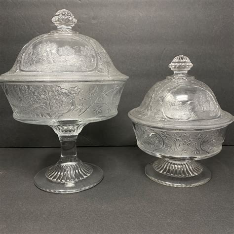 Lot 420 Antique Two Piece Set Covered Pressed Glass Compote In