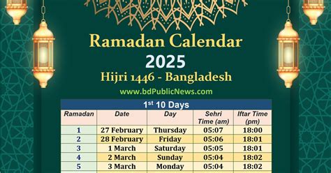 Ramadan Calendar 2025 Bangladesh - Iftar Sehri Time Schedule - BD