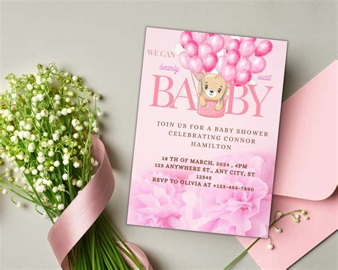 Editable Teddy Bear Hot Air Balloon Bear Theme Baby Shower Etsy