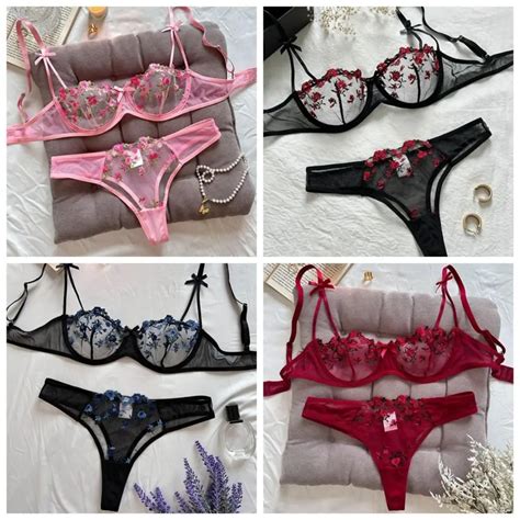 Fashion Floral Embroidery Lingerie Set Ultra Thin Sexy Women Lingerie Romantic Mesh Unlined Bra
