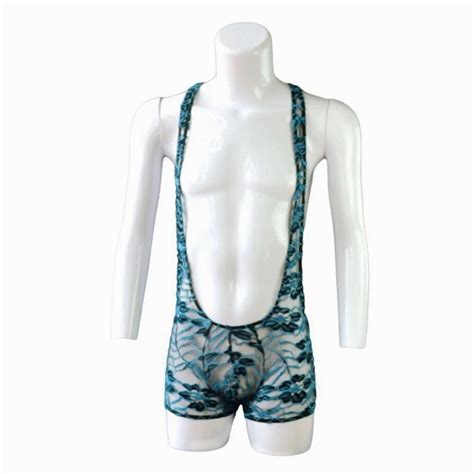 Sexy Mens Transparent Lace Bodysuit See Through Erotic Lingerie Sexy Backless Leotard Wrestling