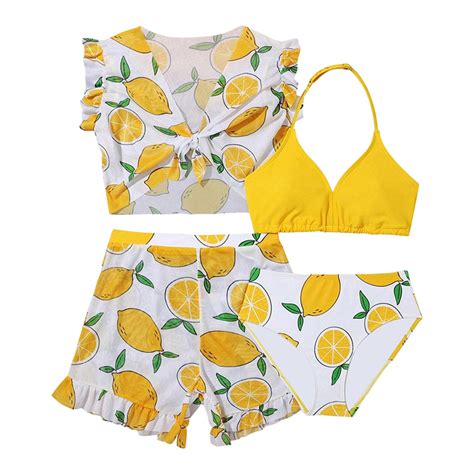 Girls Swimsuit Piece Tropical Print Bikini Set Bathing Suit With Kimono Walmart