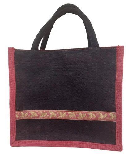 Black Pink And Golden Printed 2mm Handmade Jute Bag Size Dimension