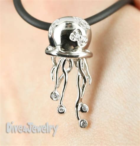 Cz Jellyfish Necklace Sterling Silver Ocean Beach Jelly Fish Etsy