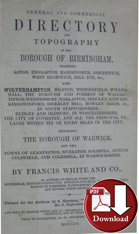 White's Directory of Birmingham, Wolverhampton, Warwick & Villages 1856