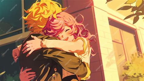 Premium Photo Anime Style Image Of A Couple Hugging In Front Of A