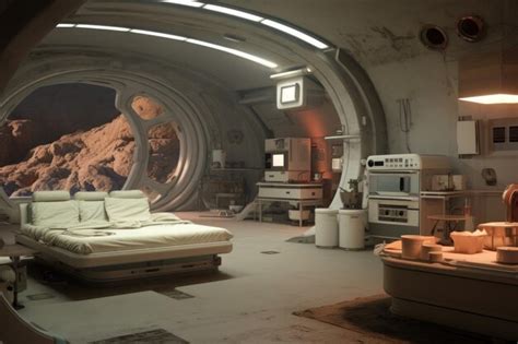 Premium AI Image | Interior view of a lunar base living quarters