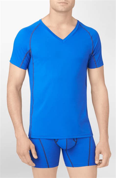 Calvin Klein Athletic Stretch V Neck T Shirt In Blue For Men Deep