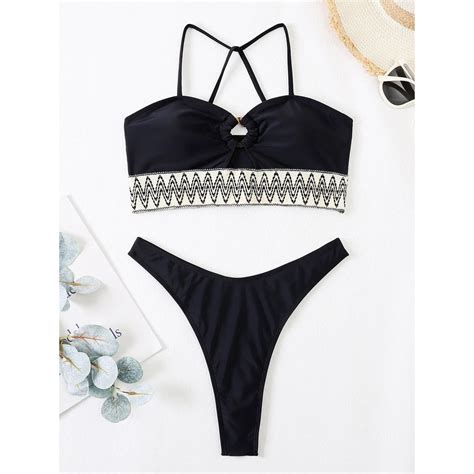 Jual Preorder Splicing Cross Back Scrunch Butt Bikini Female Swimsuit Women Swimwear Two Pieces