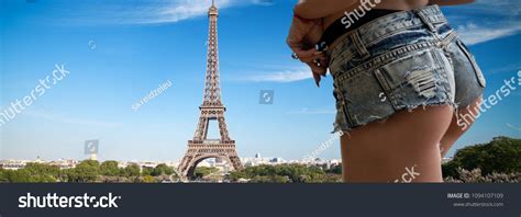 Female Ass Short Shorts Against Backdrop Stock Photo Shutterstock