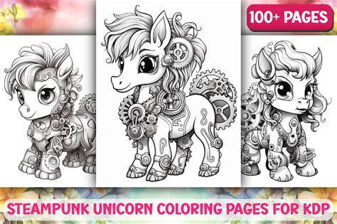 Cute Steampunk Unicorn Coloring Page Kdp Graphic By Kohinoor Design