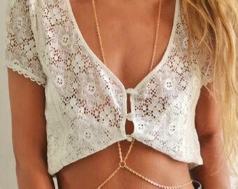 Body Chain Bikini Body Jewelry Necklace Gold Festival Etsy
