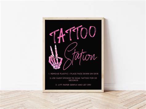 Tattoo Station Sign For Bad TWO The Bone Birthday Party Editable Pink