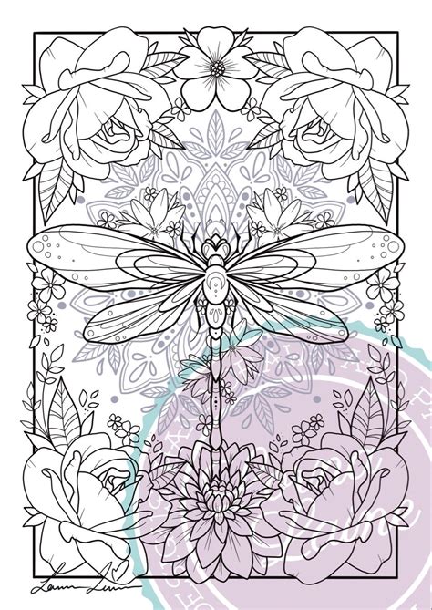 Dragonfly Colouring Page Adult Colouring Sacred Geometry Etsy Artofit