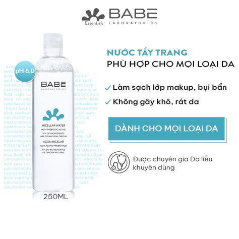 Nước tẩy trang làm sạch cho da nhạy cảm BABE Essentials Prebiotic Micellar Water 250ml Shopee
