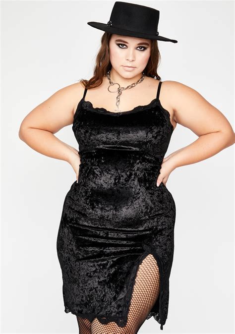 Plus Size Crushed Velvet Sleeveless Midi Slip Dress Lace Trim Side Slit