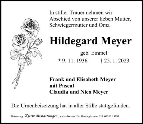 Traueranzeigen Von Hildegard Meyer Trauer Anzeigen De