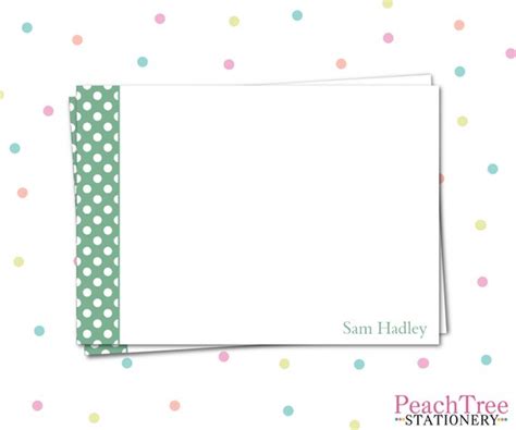 Green Polka Dot Note Card Personalized Note By Peachtreestationery