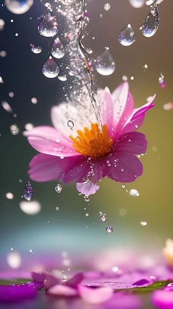 Premium Photo Water Droplets With Water Drops And A Pink Flower