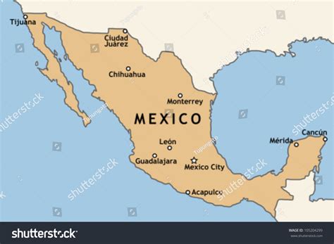 Mexico Map Major Mexican Cities Mexico Stock Vector 105204299