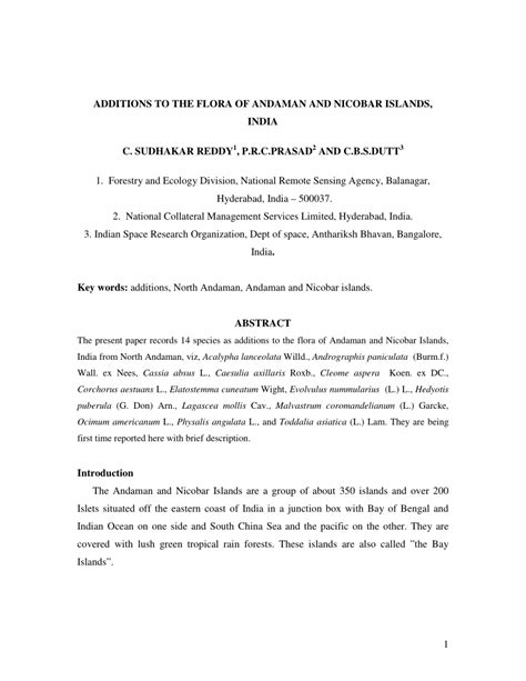 (PDF) Additions to the Flora of Andaman & Nicobar Islands, India