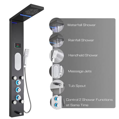 ELLO ALLO LED Shower Panel Tower System Rainfall And Mist Head Rain