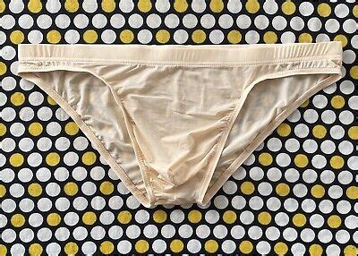 Men S Sexy Beige Thin Sheer Unlined Bikini Swim Brief Swimsuit Size Medium Ebay