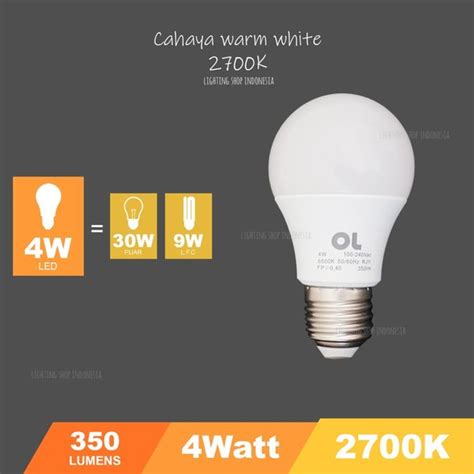 Jual Lampu Bohlam Led 4watt 220V Bulb Fiting E27 Warm White 4w 2700K Di