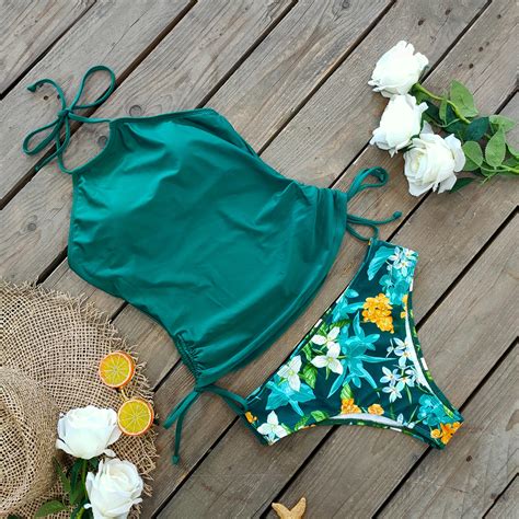 New Shirring Tankini Swimwear Women Bikini Two Pieces Swimsuit Tummy Control Bikini Set