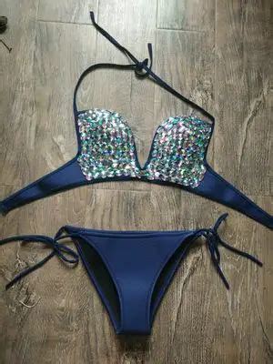 Women Push Up Rhinestone Bikini Handmade Sewn Diamond Swimwear