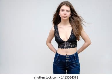 Sexy Brunette Girl Slender Figure Posing Stock Photo