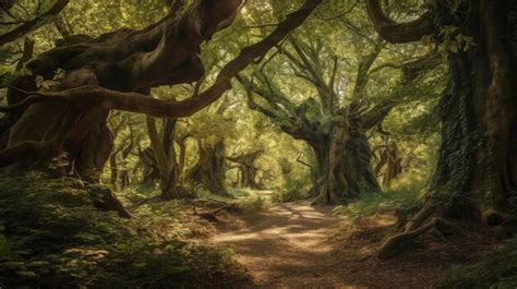 Um Caminho De Floresta Rvores Em Ambos Os Lados Foto Premium