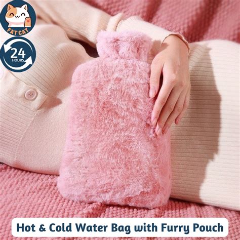 SG Stock Hot Cold Water Bag With Furry Pouch Menstrual Period Cramp Warm Compress For