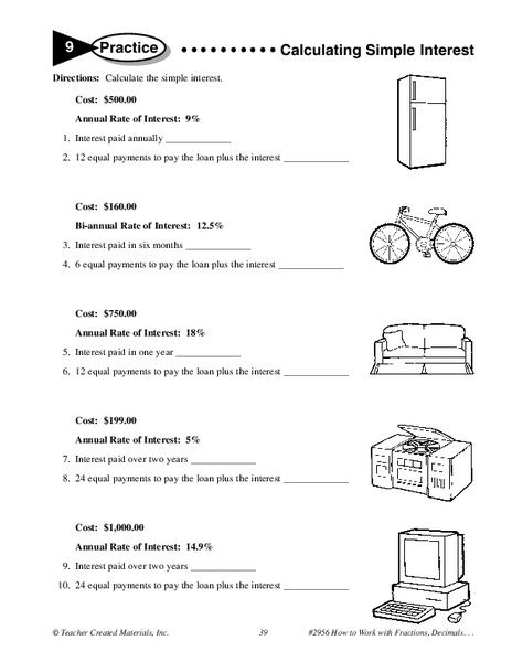 Calculating Simple Interest Worksheet For 6th 7th Grade Lesson Planet