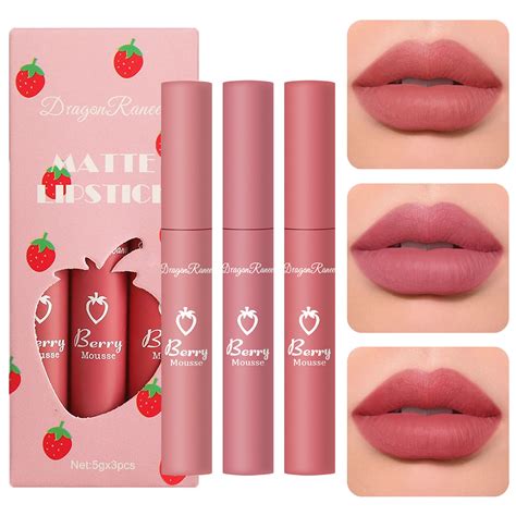 Amazon 3 Piece Matte Lipstick Set Nude Liquid Lipstick Velvet Air Moisture Smooth Crayon