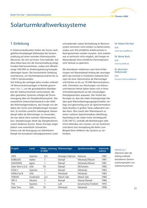 Pdf Solarturmkraftwerkssysteme Fvee De Fvs Themen Robert