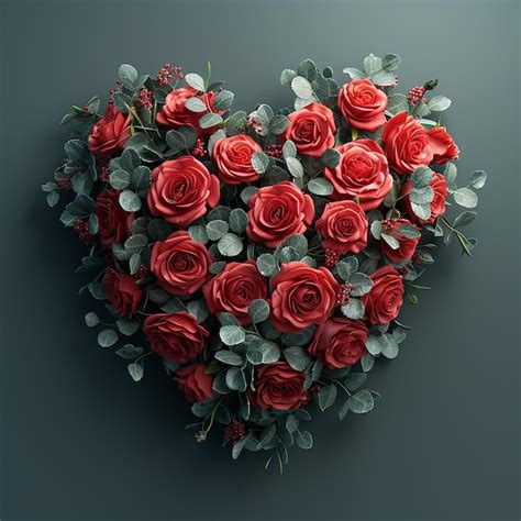 Premium Photo A Heart Made Of Red Roses With A Green Stem And Leaves