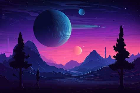 Сатурн в небе ночью фоновая игра 2d футуристический генеративный ии ...