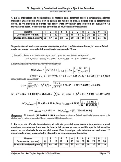 PDF 8 1 Regresión y Correlación Lineal Simple Ejercicios Resueltos