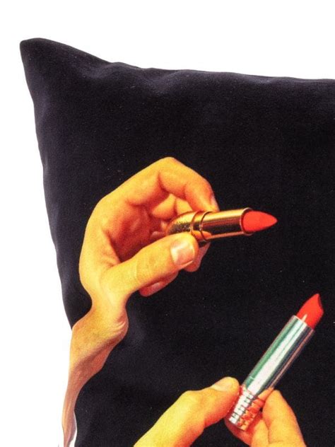 Tp Cushion With Plume Padding Black Lipsticks Cm X Seletti