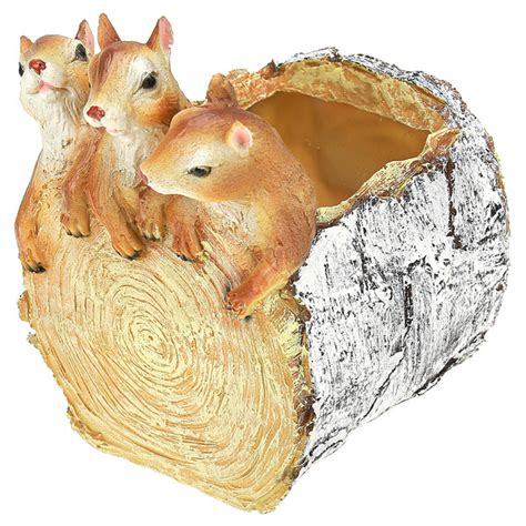 Скульптура-фигура кашпо для сада из полистоуна "Три белки на пне ...