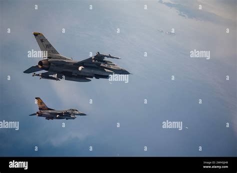 Two U S Air Force F 16 Fighting Falcons From The 80th Fighter Squadron Operate Over The Indo